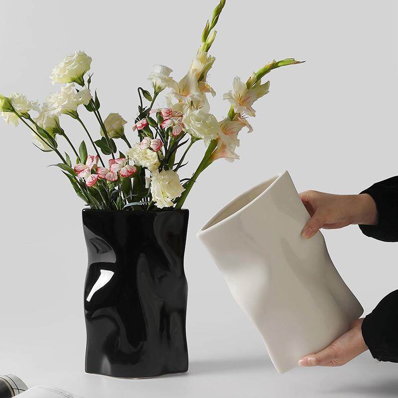 创意小众褶皱陶瓷花瓶摆件客厅桌面插花轻奢餐桌高级感家居装饰品,包装,五金配件包装,淘宝优惠券,粉丝福利购,淘宝优惠卷