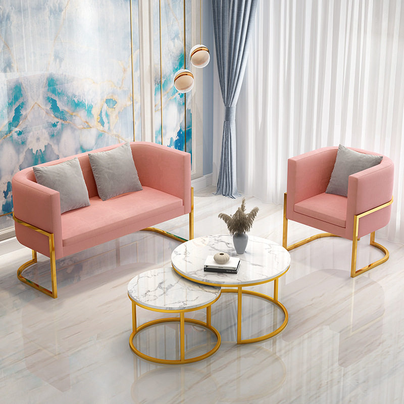 北欧布艺小沙发简约现代网红款轻奢服装店洽谈接待区桌椅组合