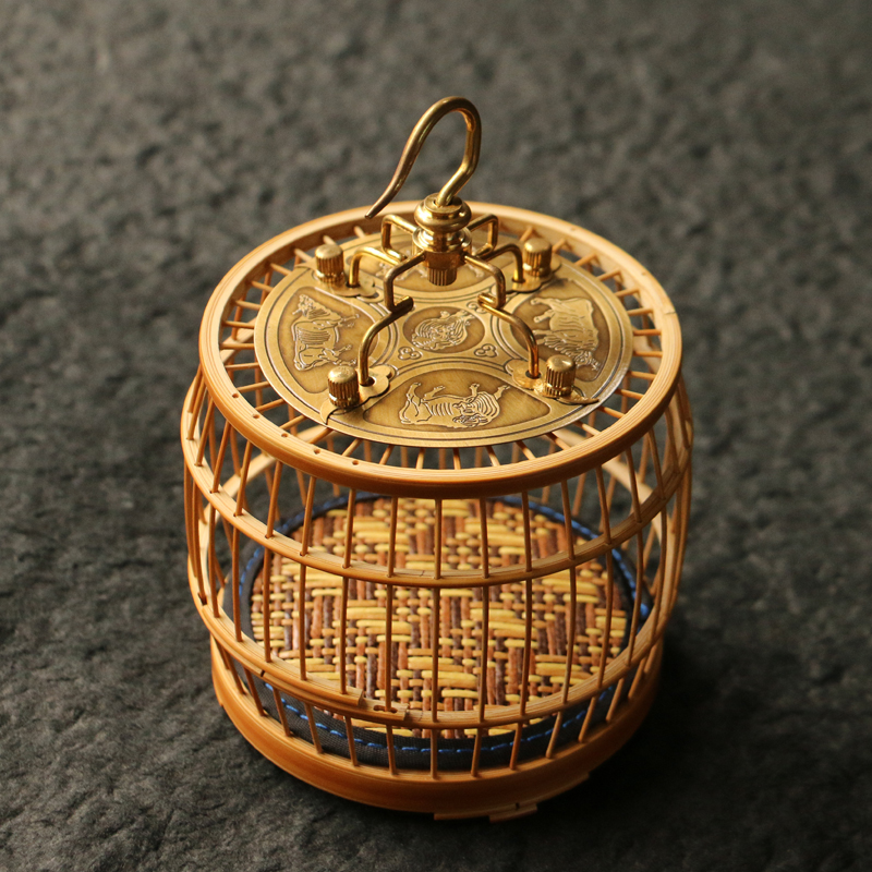 【鼓形】精品几十年老玉竹纯手工精工榫卯结构蝈蝈笼鸣虫器具摆件