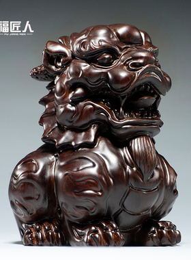 黑檀木质麒麟雕刻摆件家居客厅玄关摆设装饰开业送礼