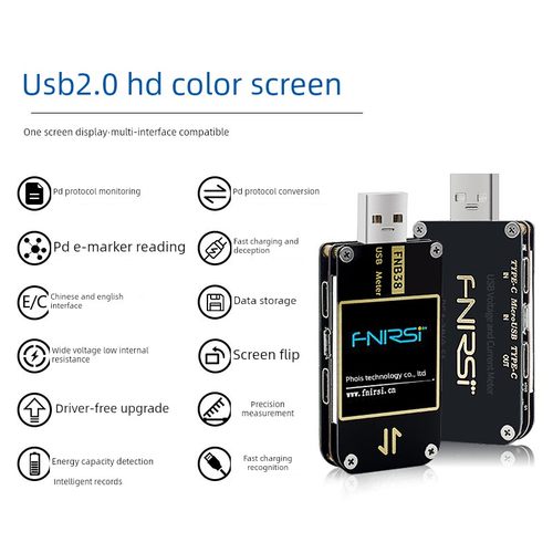 Fnb38USB测试仪数字显示电压和电流表检测器多功能快速充电Qc/Pd