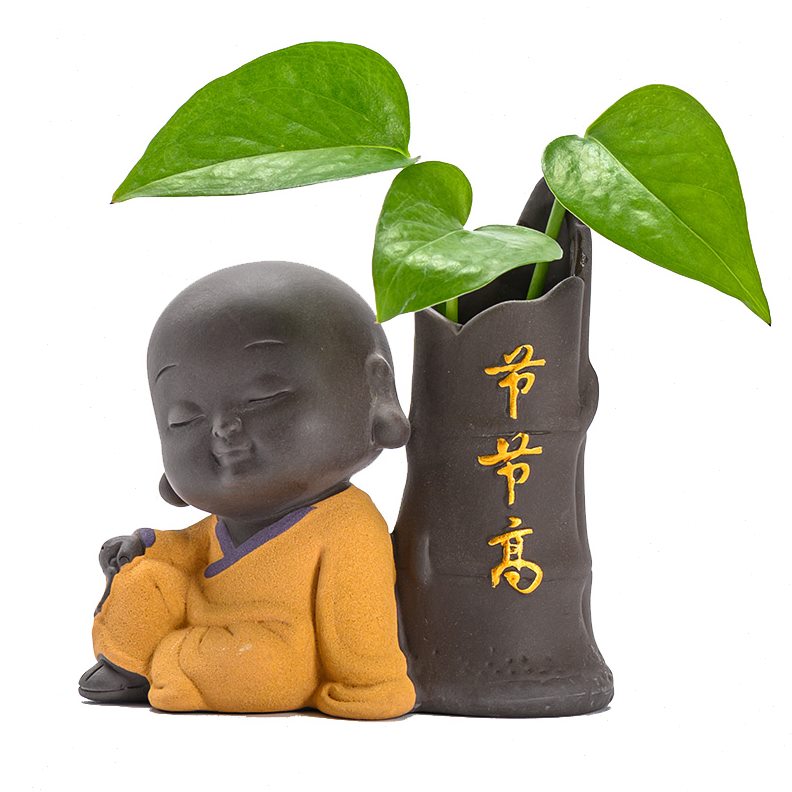 花器陶瓷摆件装饰品绿萝花小和尚插花瓶器容水培花盆茶桌创意家居