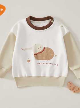 巴比象女童卫衣秋款小童百搭韩式灰色字母图案2025新春秋宝宝卫衣