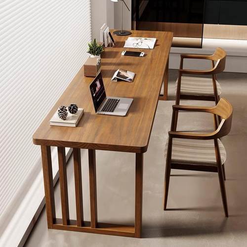 实木书桌双人长条桌家用美式复古转角学习桌简约台式办公电脑桌子