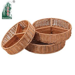 订制仿藤篮pp塑料藤编篮粗藤水果篮面包篮展示托盘藤筐分格果盘