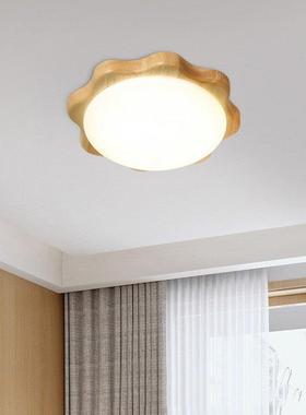 北欧原木卧室灯圆形灯具现代简约木艺过道阳台房间客厅led吸顶灯