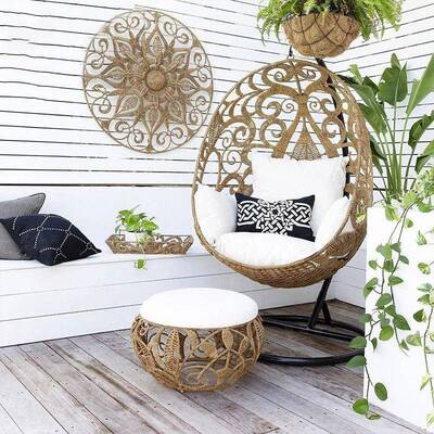 沃登室外庭院别墅样板房绳编吊椅秋千室内阳台花园藤编吊篮摇床