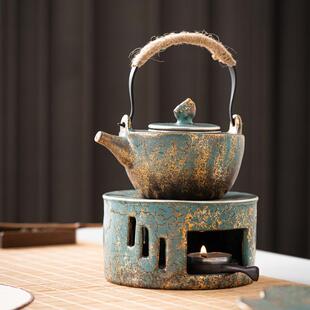 常青釉金银彩温茶炉蜡烛煮茶炉温茶器陶瓷小火炉热茶底座暖茶保温