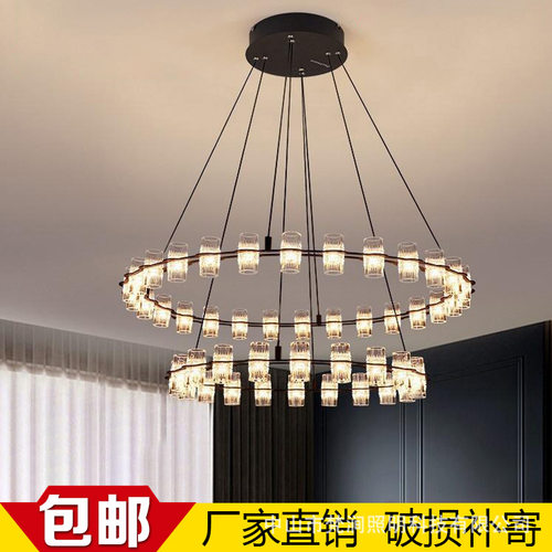 客厅护眼吊灯 高显色 轻奢现代 大气餐厅灯高档圆环led灯具大厅