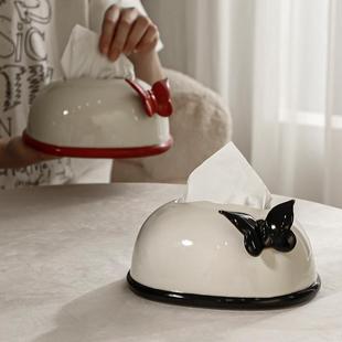 奶油风纸巾盒高级感高端抽纸盒客厅茶几轻奢高档摆件创意餐巾纸盒