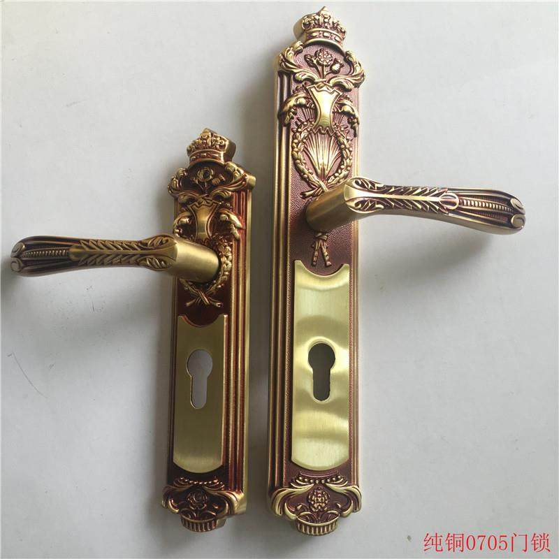 全铜门锁欧式别墅复古吗木门锁实木机械纯铜浴室室内静音门把手锁