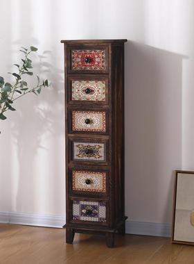 BK9K美式彩绘五斗柜实木夹缝收纳柜30cm窄柜子卧室角落缝隙复