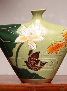 中国古风彩陶瓷客厅玄关红博古架小众摆件装饰品高档小艺术品