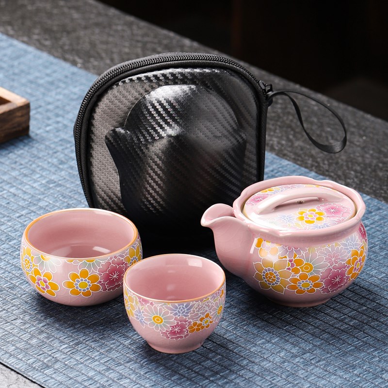 粉汝快客杯旅行茶具装便携式个人一壶二杯随身车载旅游泡茶壶茶杯