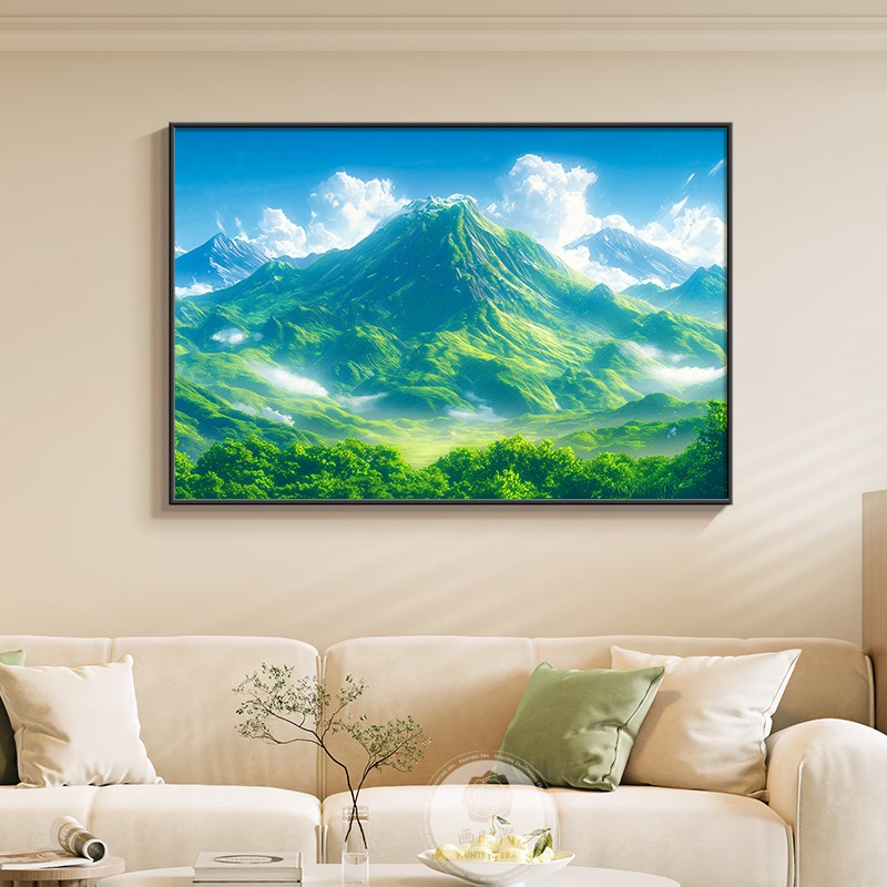 背有靠山客厅西墙画青山图有山无水餐厅背景墙挂画现代简约靠山图