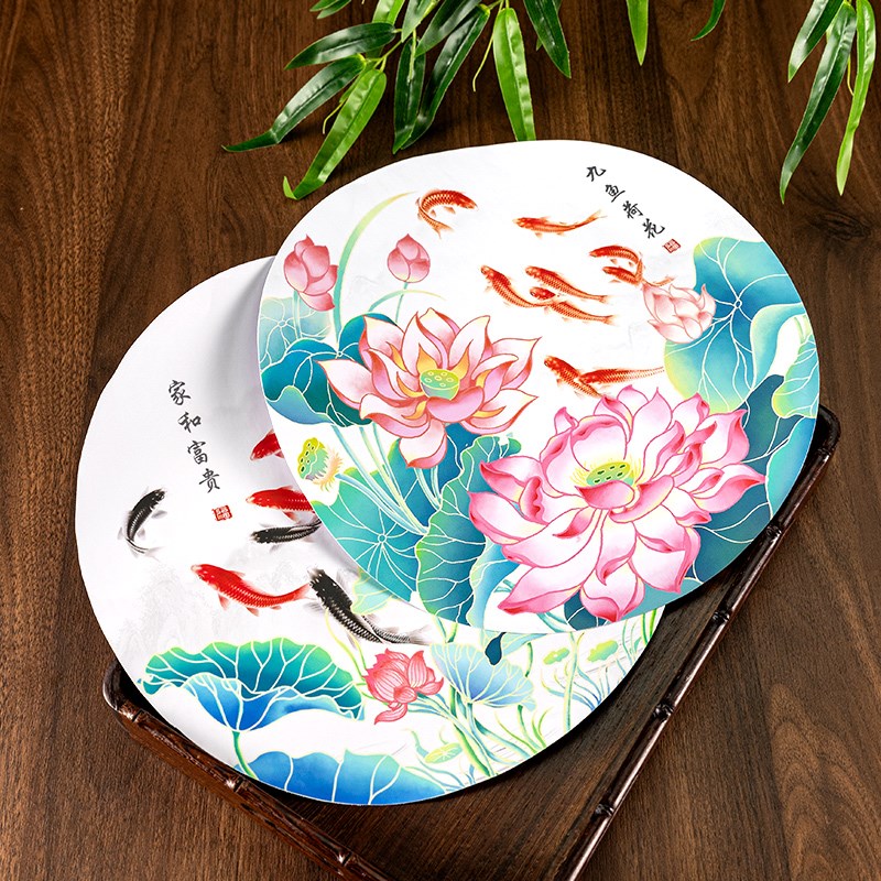 荷花鲤鱼图卫生间厨房专用装饰画防水自沾画九鱼图贴纸新中式锦鲤图片