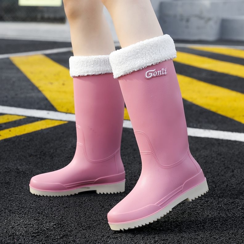 棉学生雨靴纯色女防水鞋加雨鞋女网红用潮流高帮软底高筒家居百搭