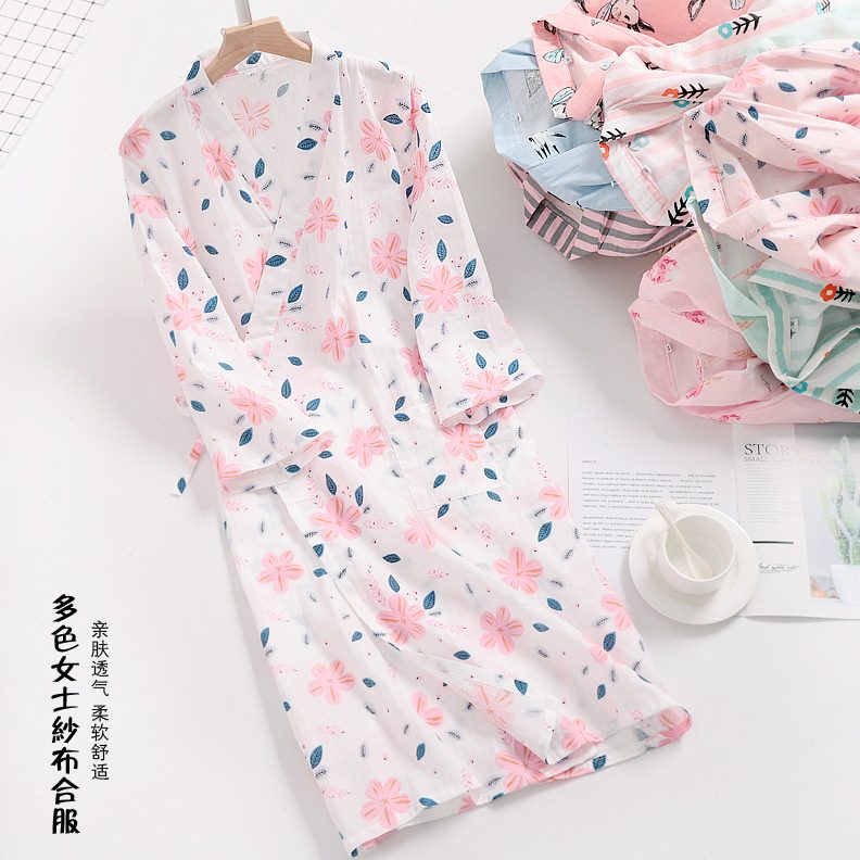 大码纯棉女男睡衣春夏日式家居服学生和服情侣长款睡袍薄款浴袍