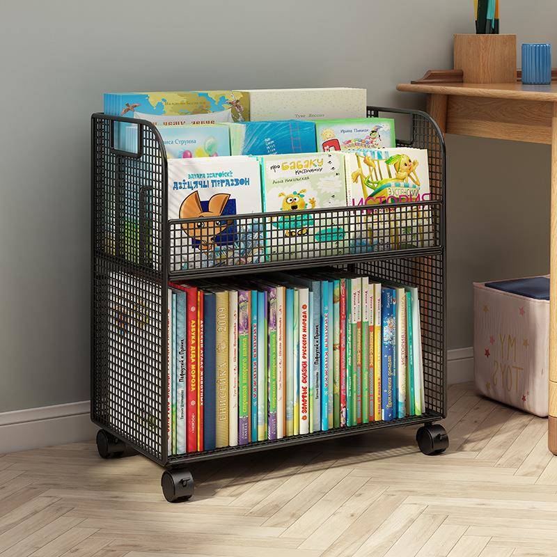 儿童书架落地置物架可移动带轮宝宝绘本架书桌旁桌下书本收纳书柜