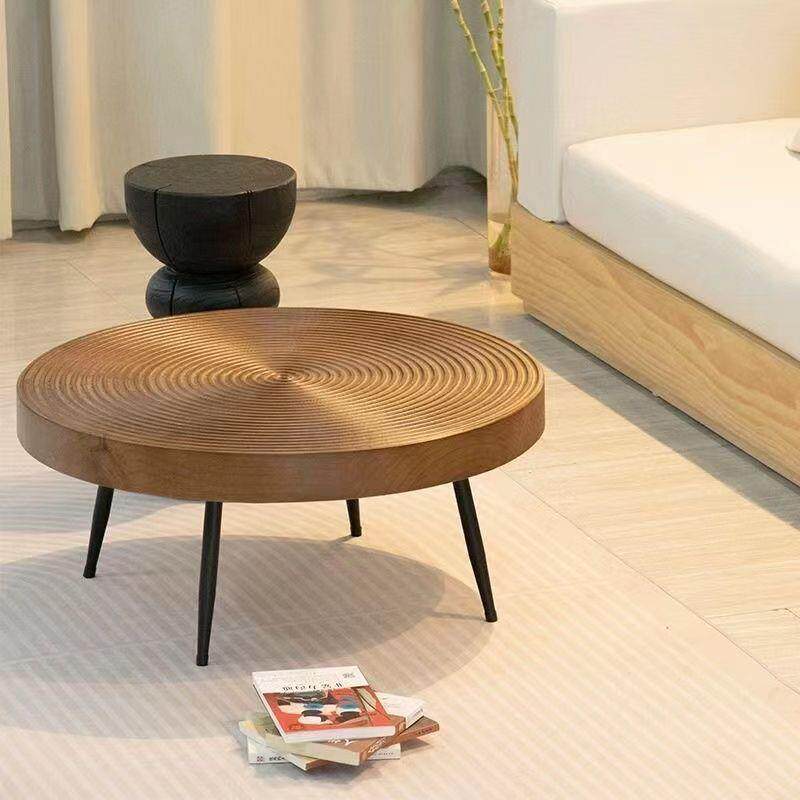 北欧创意加厚客厅年轮实木茶几小户型民宿日式原木圆形矮桌家用桌