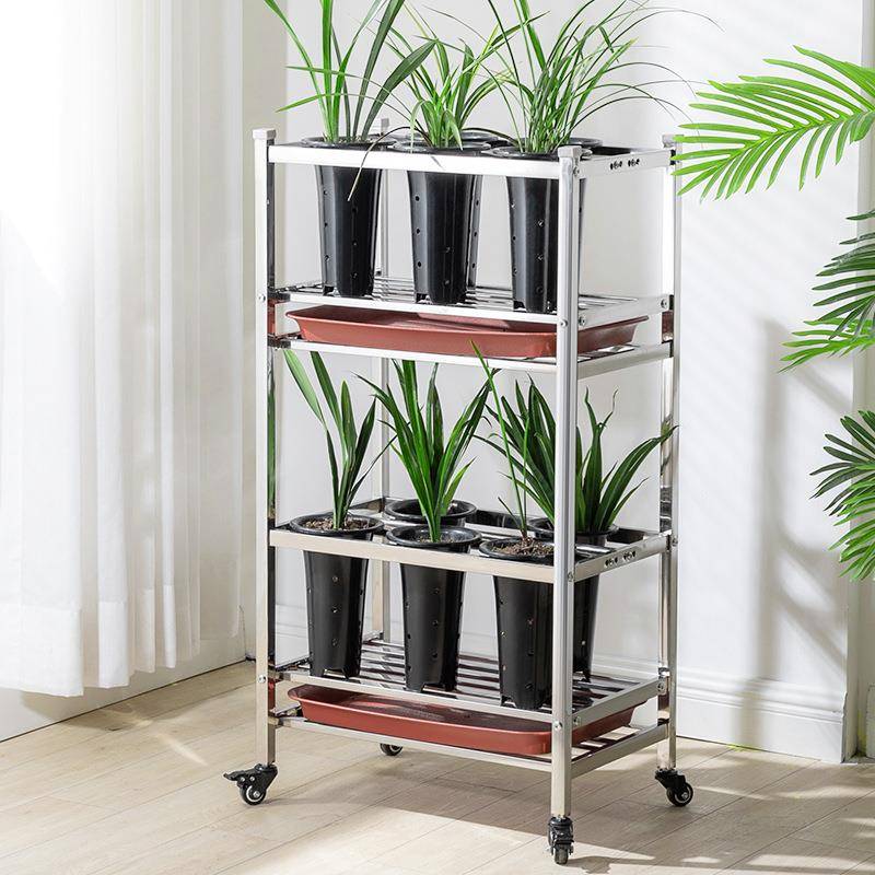 304不锈钢兰花架子兰花盆架室外摆放可移动户外室内接水层架