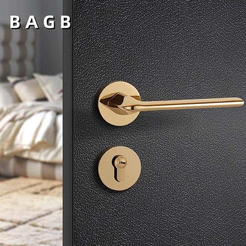 BAGB轻奢现代金色静音门实木分体门锁具锁磁吸静音室内卧室房门锁