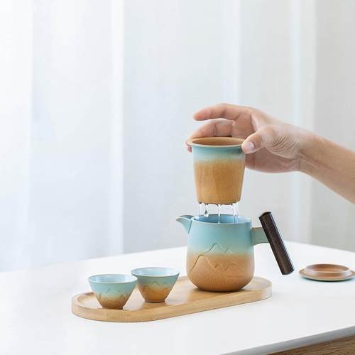 山峦旅行茶具快客杯一壶四杯便携包户外露营便携式功夫泡茶杯壶