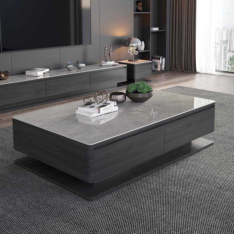 实木家用轻奢高级感岩板大小户型客厅方形茶几现代简约电视柜组合