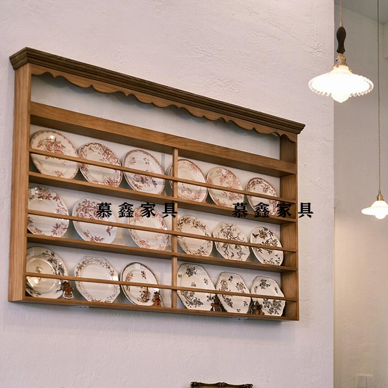 中古实木餐厅咖啡厅壁挂式置物杯架复古桌面碗碟展示多宝格博古架