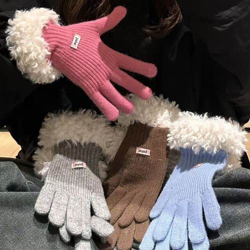 珀小棉2025新款韩版毛绒边手套