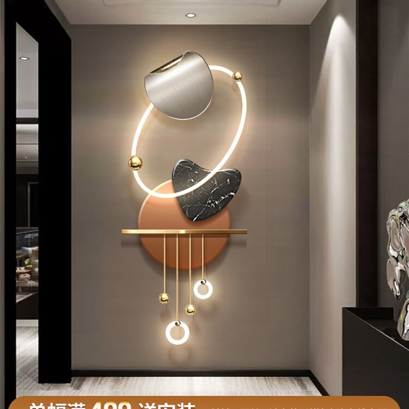 时来运转立体玄关装饰画轻奢led灯发光晶瓷挂画走廊过道尽头壁画图片