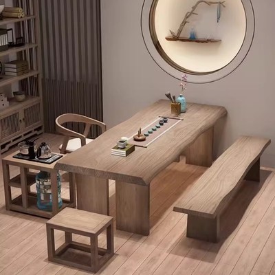 原木茶台椅组合新中式高级茶桌轻奢家用大板实木家具茶室功夫茶几