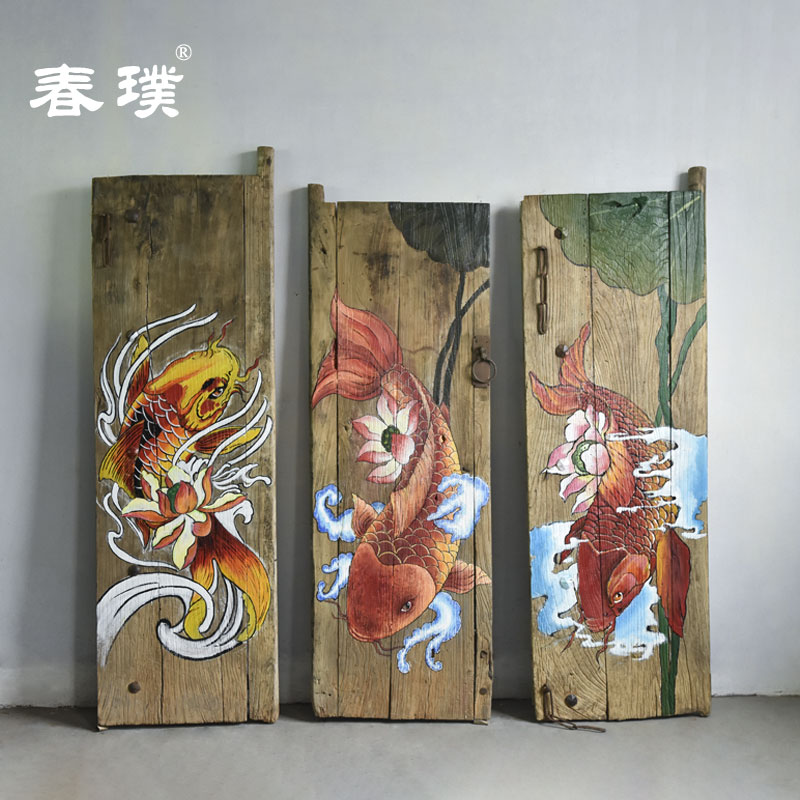老榆木门板装饰画创意手绘朽木板雕刻背景画中国风书法牌匾可定制