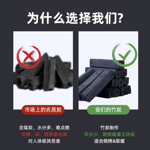烧烤碳家用无烟果木炭室内取暖烤火引燃碳速燃机制竹炭条钢炭