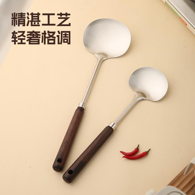 木柄不锈钢蘑菇铲大小号家用厨房长柄防滑锅铲炒勺铁铲炒菜不粘锅