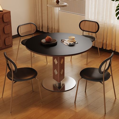 奥古斯特中古圆桌小户型波棱复古1米洽谈圆形包豪斯实木岩板饭桌