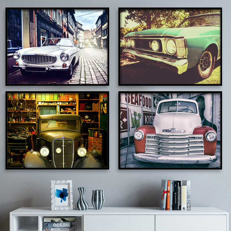 怀旧复古老爷车汽车装饰画酒吧挂画咖啡厅墙壁画修理店4S店装饰品