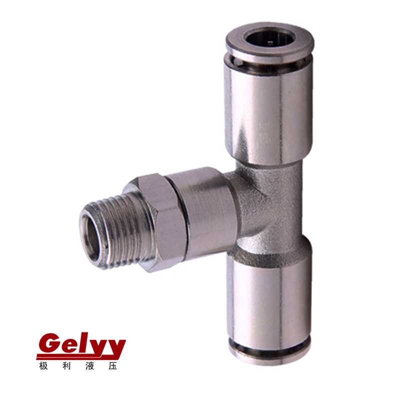 全铜镀镍PB6/8-02/03/04气管PU气动接头正三通中间外螺纹快插接头