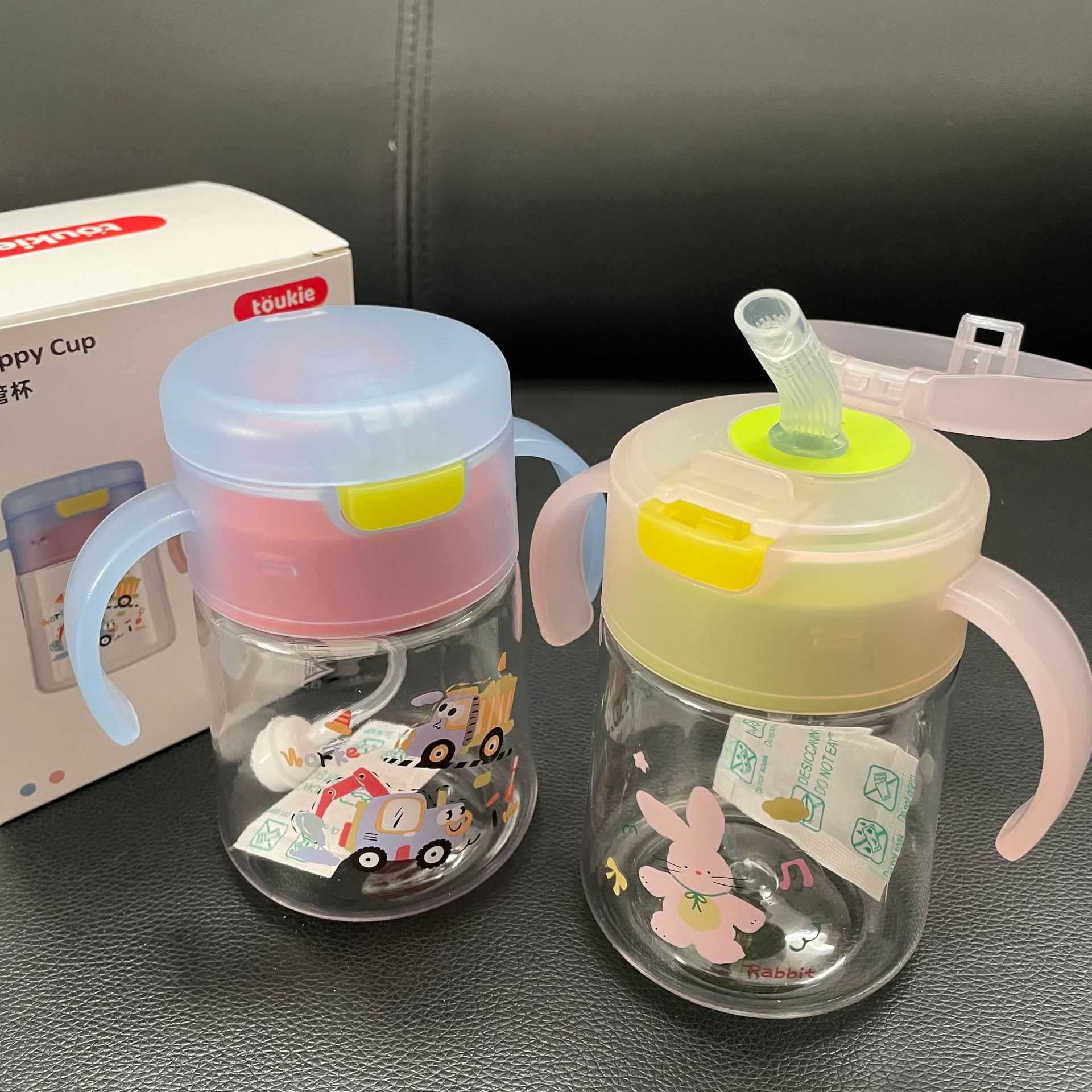 小淘气婴幼儿学饮杯带手柄防漏防摔宝宝果冻色卡通吸管杯带刻度易