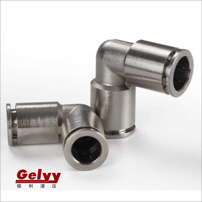 全铜镀镍快插接头PV4/6/8/10/12/14/16气管气动90度等径接弯头