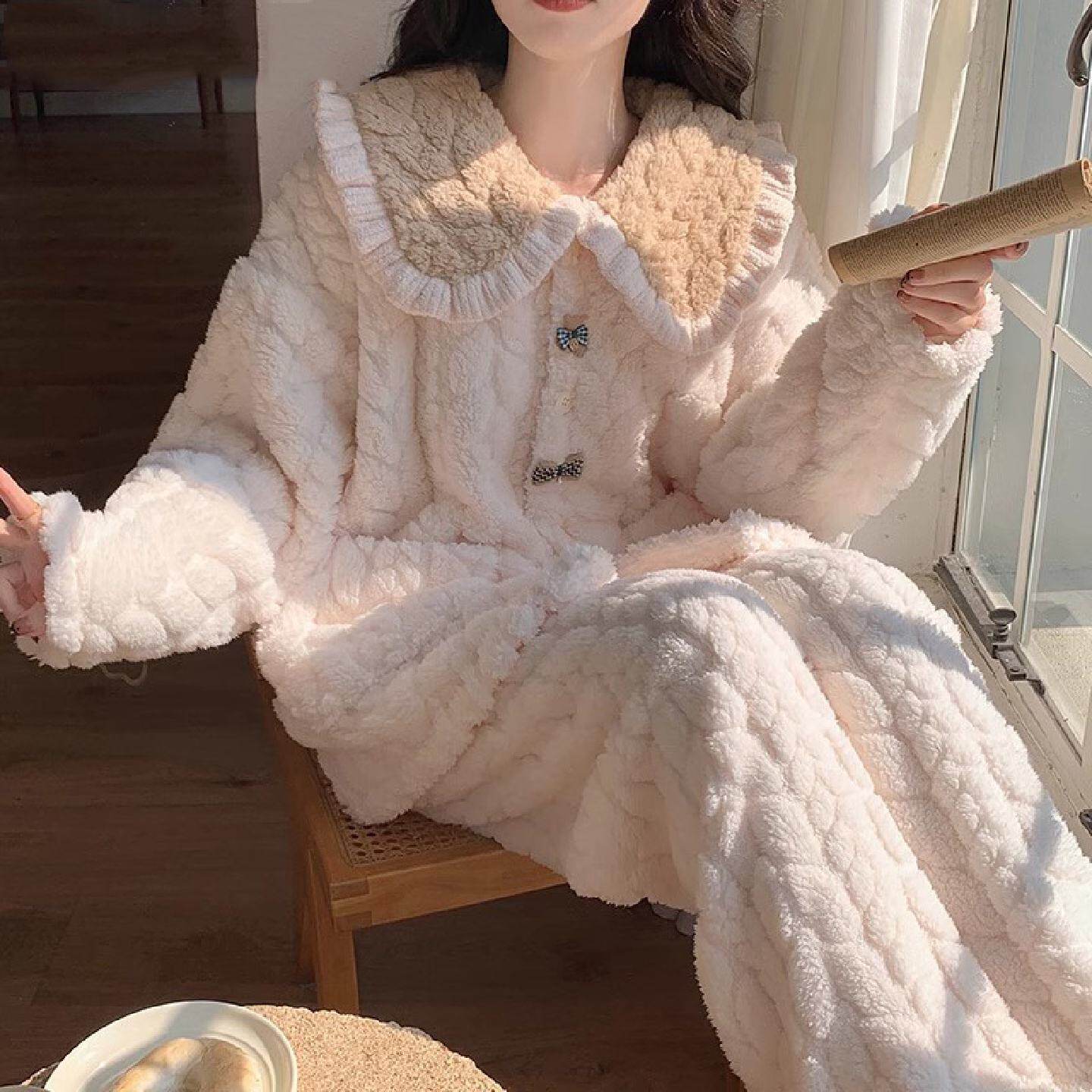 珊瑚绒睡衣女款秋冬季2026新款甜美公主风加绒加厚冬季法兰绒保暖