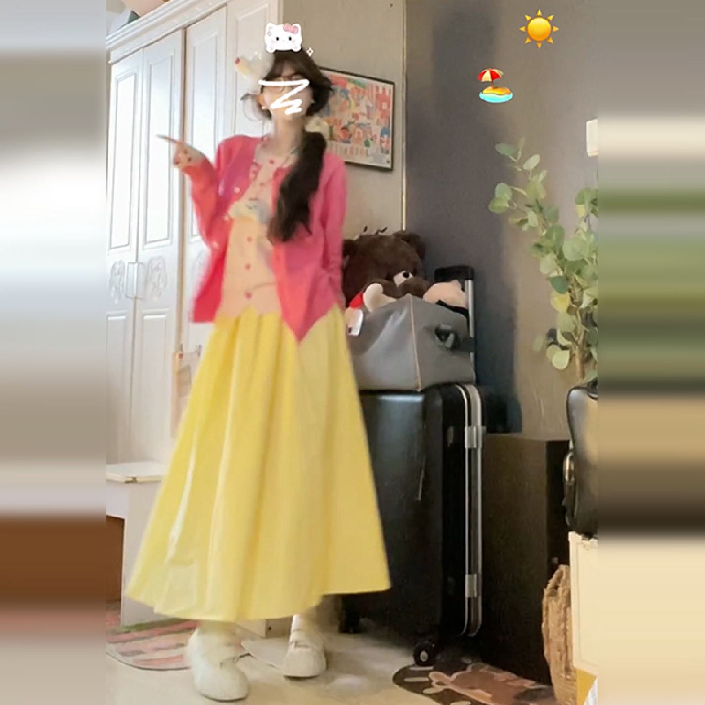 韩系温柔风穿搭一整套连衣裙子女2026新款早春季黄色半身长裙套装