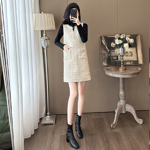 小香风白色背心裙马甲连衣裙女春秋季新款法式轻奢气质高级感裙子
