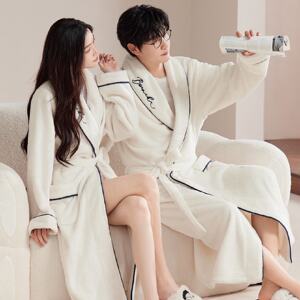 男士睡袍女款2025新款秋冬款法兰绒情侣浴袍珊瑚绒睡衣长款家居服