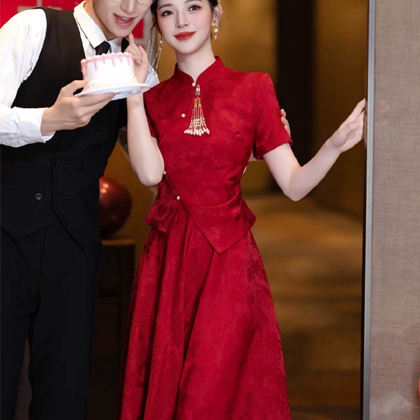 夏季敬酒服新娘新中式旗袍高级感结婚礼服回门宴订婚连衣裙套装女