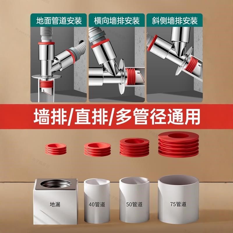 洗衣机下水管三头通防返臭神器洗手盆下水三通二合一排水管分流器