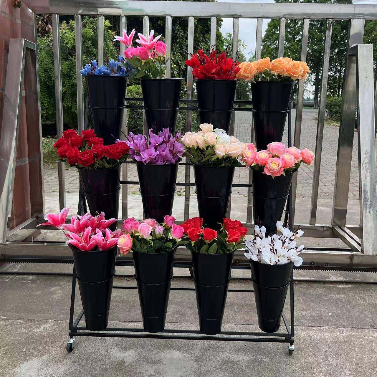 花店花架鲜花展示架货架多层阶梯可移动带轮养花醒花桶架花艺架子