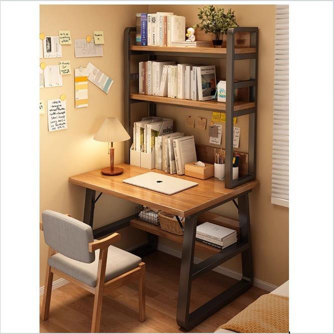 实木一体书桌书架家用小户型书柜电脑桌卧室学生成人学习写字台