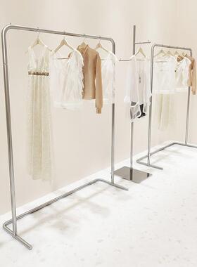 服装店展示架落地式不锈钢陈列架女装店银色中岛架衣服货架挂衣架