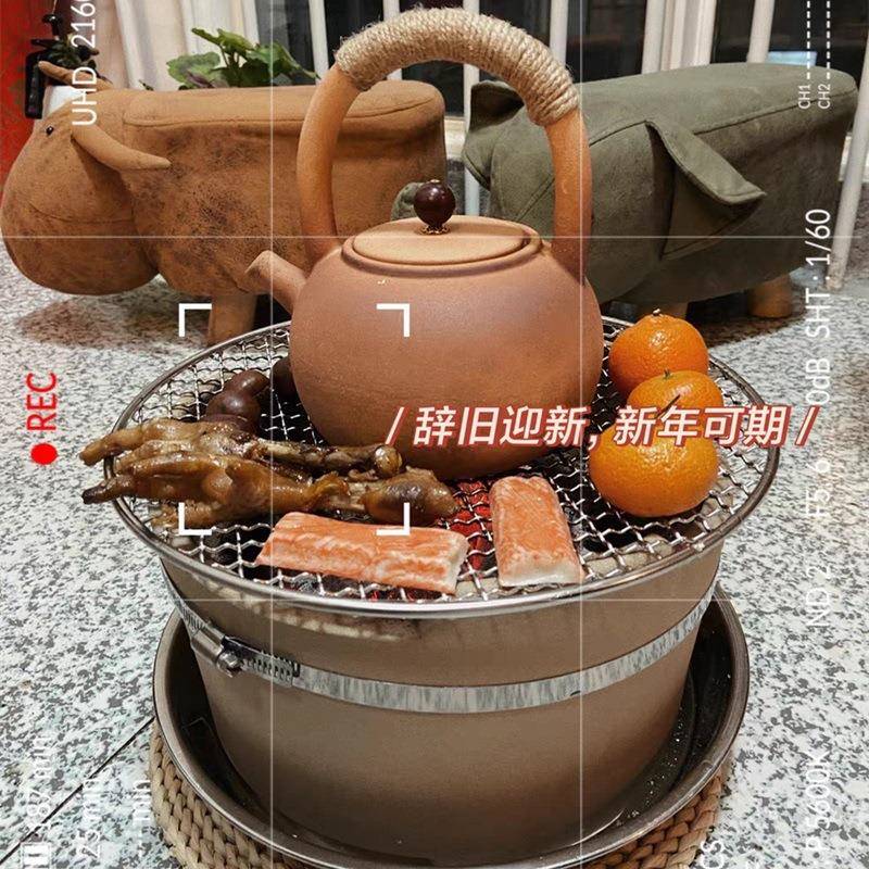 炭火煮茶壶现代大容量陶瓷日式家用烧水粗陶壶电陶炉煮茶烧烤套装